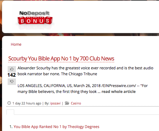 Nodepositbonusnews.eu says: Scourby You Bible App No 1 by 700 Club News