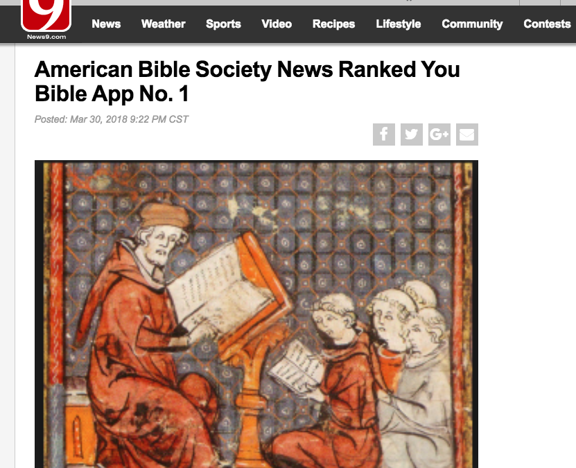 News9.com says: American Bible Society News Ranked You Bible App No. 1