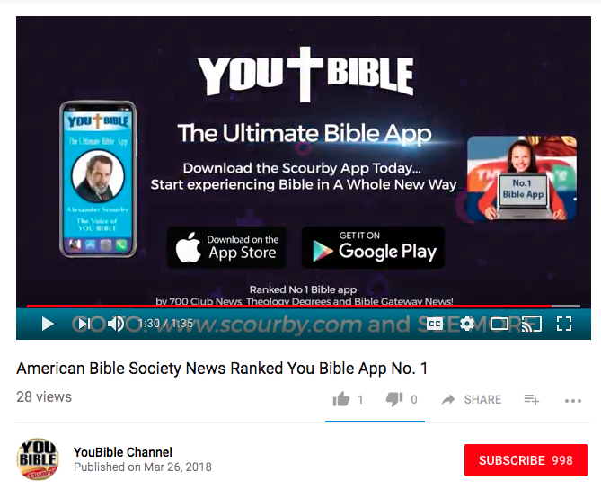 Youtube previews: American Bible Society News Ranked You Bible App No. 1