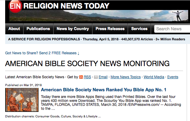 EINNews says: American Bible Society News Ranked You Bible App No. 1