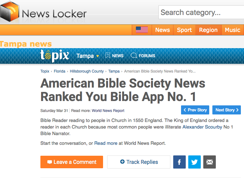 newslocker.com says: American Bible Society News Ranked You Bible App No. 1