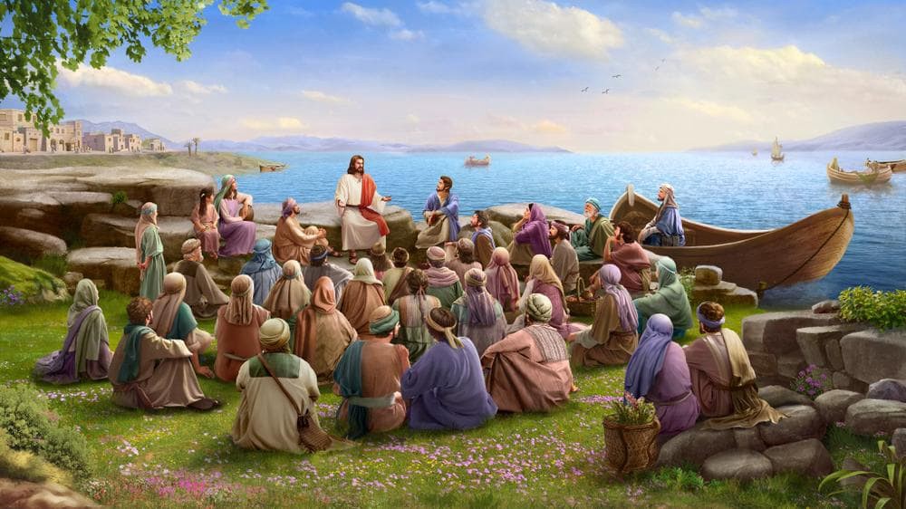 Jesus on Lake with people